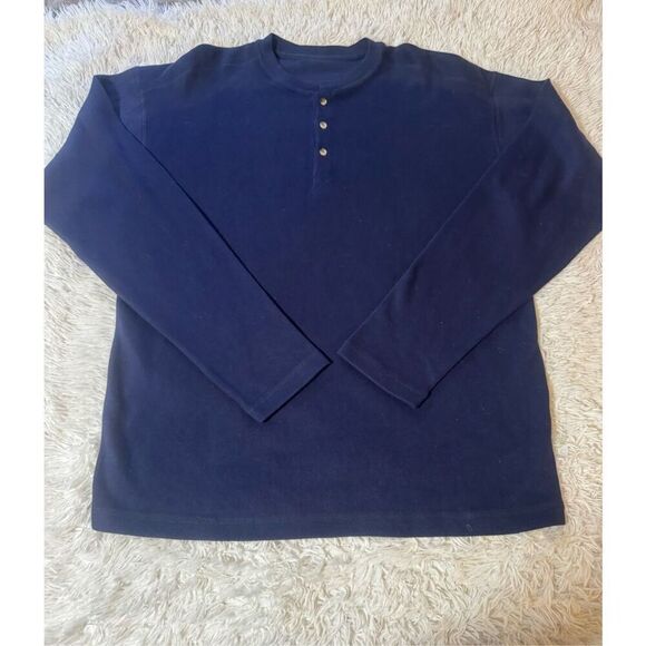 Men's crew neck half buttons pullover midnight henley long sleeve casual t-shirt - Picture 3 of 5